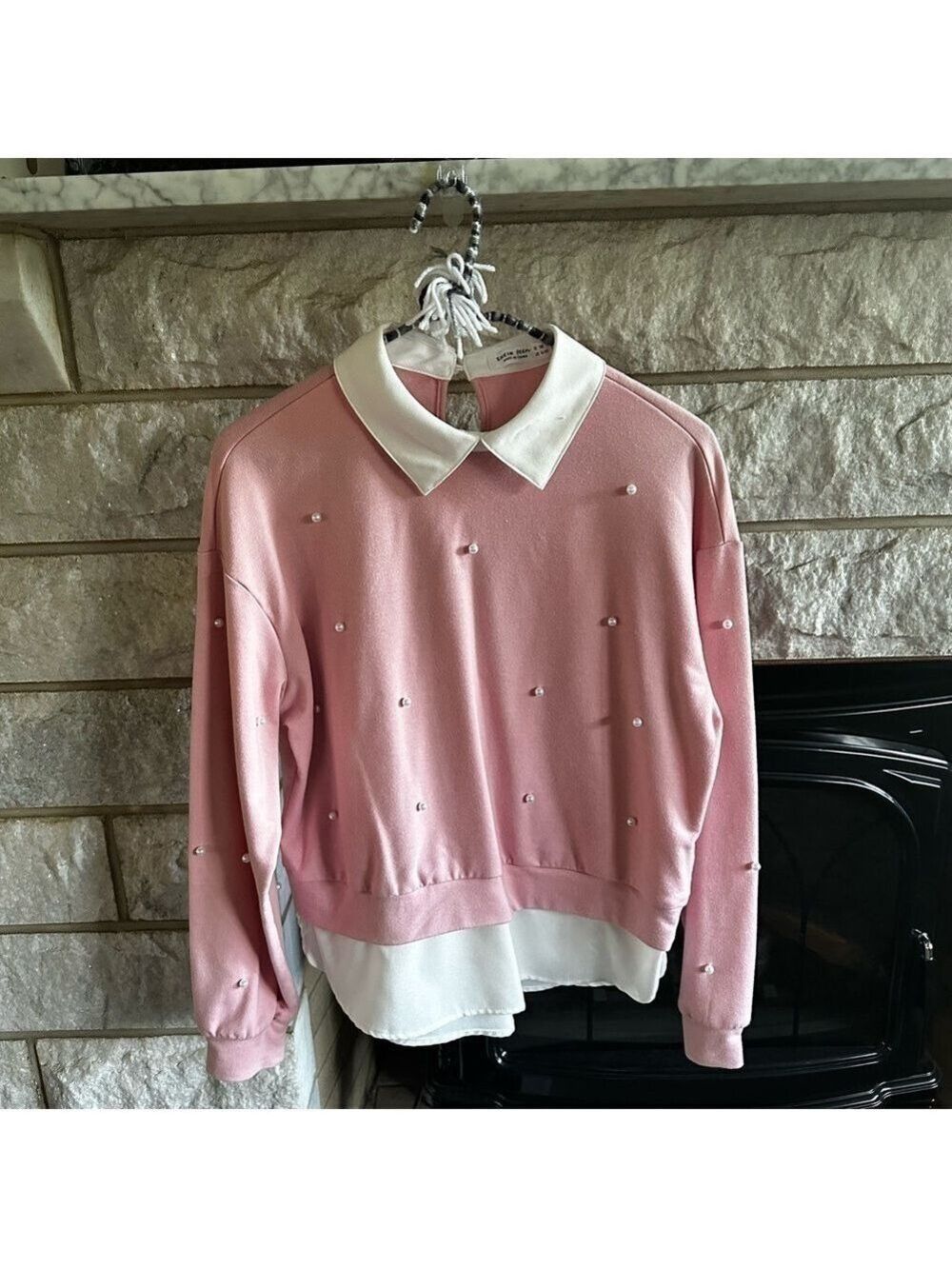 SHEIN teen long sleeve pink pullover pearl beads size 12-13Y